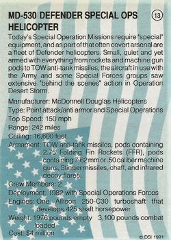1991 DSI Desert Storm Weapons & Specifications #13 MD-530 Defender Special Ops Helicopter Back