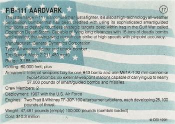 1991 DSI Desert Storm Weapons & Specifications #17 F/B-111 Aardvark Back