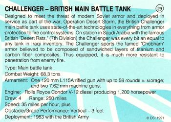 1991 DSI Desert Storm Weapons & Specifications #29 Challenger - British Main Battle Tank Back