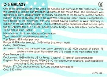 1991 DSI Desert Storm Weapons & Specifications #39 C-5 Galaxy Back
