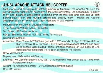 1991 DSI Desert Storm Weapons & Specifications #43 AH-64 Apache Attack Helicopter Back
