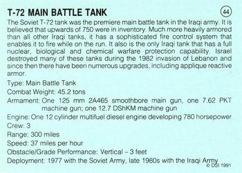 1991 DSI Desert Storm Weapons & Specifications #44 T-72 Main Battle Tank Back
