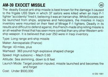 1991 DSI Desert Storm Weapons & Specifications #49 AM-39 Exocet Missile Back