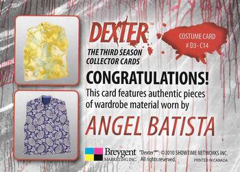 2010 Breygent Dexter Season 3 - Costumes #D3-C14 Angel Batista Back