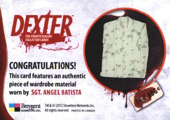 2012 Breygent Dexter Season 4 - Costume #ABG Angel Batista Back