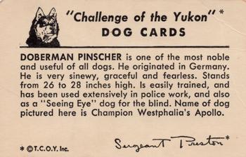 1950 Quaker Oats Challenge of the Yukon Dogs (F279-5) #NNO Doberman Pinscher Back