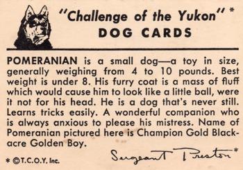1950 Quaker Oats Challenge of the Yukon Dogs (F279-5) #NNO Pomeranian Back