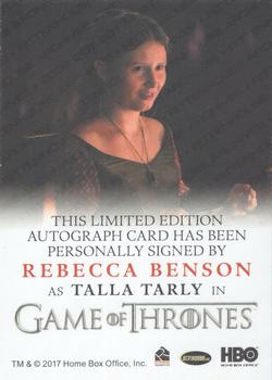 2017 Rittenhouse Game of Thrones Season 6 - Autographs Full Bleed #NNO Rebecca Benson Back
