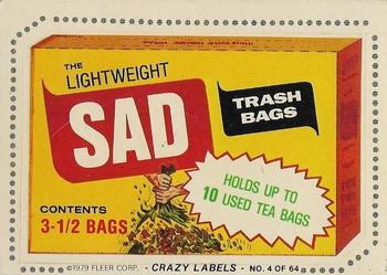 1979 Fleer Crazy Labels #4 Sad Trash Bags Front