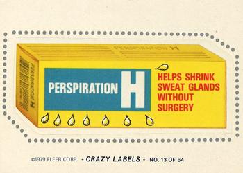 1979 Fleer Crazy Labels #13 Perspiration H Front