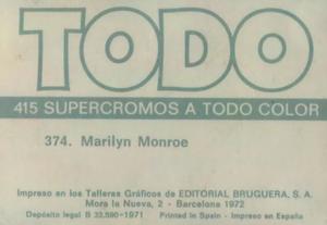 1972 Editorial Bruguera Todo #374 Marilyn Monroe Back