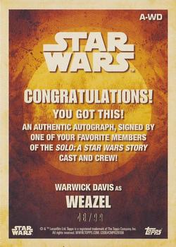 2018 Topps Solo: A Star Wars Story - Autographs Pink #A-WD Warwick Davis Back