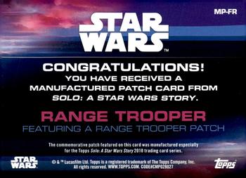 2018 Topps Solo: A Star Wars Story - Manufactured Patch Relics #MP-FR Range Trooper / Range Trooper Back