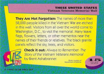 1992 Club Pro Set These United States - Silver #15 Vietnam Veterans Memorial Wall Back
