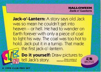 1992 Club Pro Set Halloween #3 Jack-o'-Lantern Back