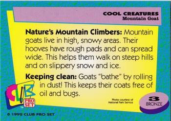 1992 Club Pro Set Cool Creatures #3 Mountain Goat Back