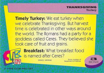 1992 Club Pro Set Thanksgiving #3 Turkey Back
