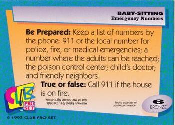 1993 Club Pro Set Babysitting #6 Emergency Numbers Back