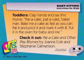 1993 Club Pro Set Babysitting #11 Activities for Kids Back