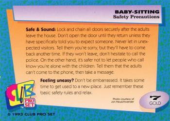 1993 Club Pro Set Babysitting - Gold #7 Safety Precautions Back