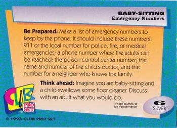 1993 Club Pro Set Babysitting - Silver #6 Emergency Numbers Back