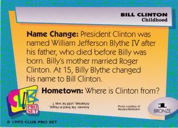 1993 Club Pro Set Bill Clinton #1 Childhood Back