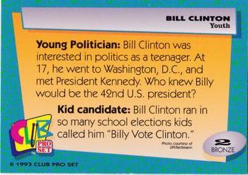 1993 Club Pro Set Bill Clinton #2 Youth Back
