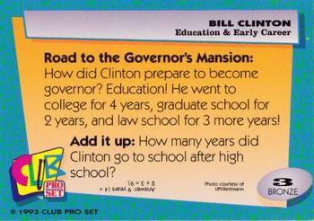 1993 Club Pro Set Bill Clinton #3 Education & Early Career Back