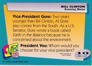 1993 Club Pro Set Bill Clinton #10 Running Mates Back