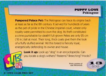 1993 Club Pro Set Puppy Love - Gold #13 Pekingese Back