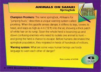 1993 Boomerang Book Club Animals on Safari - Gold #6 Springbok Back