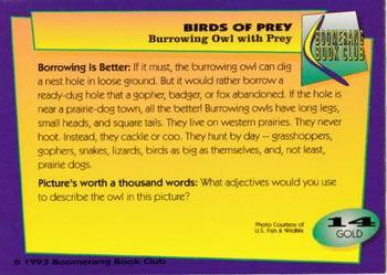 1993 Boomerang Book Club Birds of Prey - Gold #14 Burrowing Owl with Prey Back