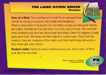 1993 Boomerang Book Club The Land Down Under - Gold #8 Wombat Back