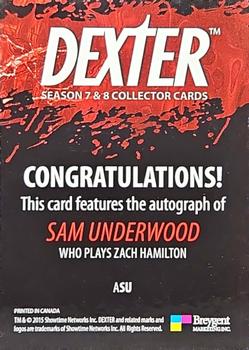 2016 Breygent Dexter Season 7 & 8 - Autograph #ASU Sam Underwood Back