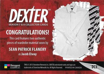 2016 Breygent Dexter Season 7 & 8 - Dual Costume #DC3 Sean Patrick Flanery as Jacob Elway Back