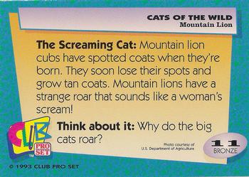 1992 Club Pro Set Cats of the Wild #11 Mountain Lion Back