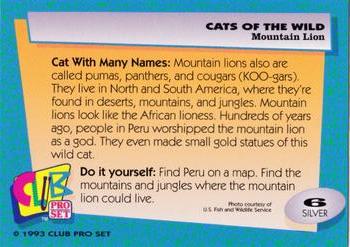 1992 Club Pro Set Cats of the Wild - Silver #6 Mountain Lion Back
