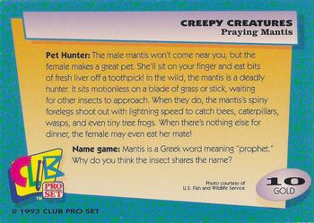 1992 Club Pro Set Creepy Creatures - Gold #10 Praying Mantis Back