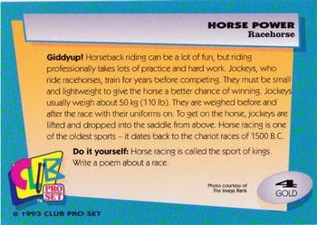 1992 Club Pro Set Horse Power - Gold #4 Racehorse Back