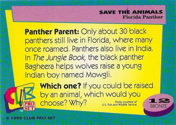 1992 Club Pro Set Save the Animals #12 Florida Panther Back