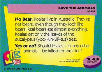 1992 Club Pro Set Save the Animals #16 Koala Back