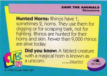 1992 Club Pro Set Save the Animals #4 Rhinoceros Back