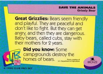 1992 Club Pro Set Save the Animals #1 Grizzly Bear Back