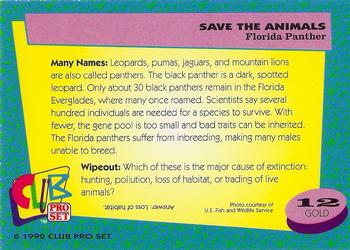 1992 Club Pro Set Save the Animals - Gold #12 Florida Panther Back