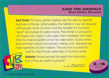 1992 Club Pro Set Save the Animals - Gold #14 West Indian Manatee Back