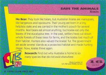 1992 Club Pro Set Save the Animals - Gold #16 Koala Back