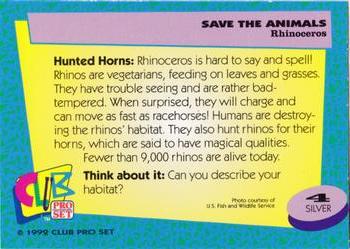1992 Club Pro Set Save the Animals - Silver #4 Rhinoceros Back