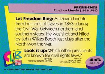 1992 Smithsonian Institute Presidents #16 Abraham Lincoln Back
