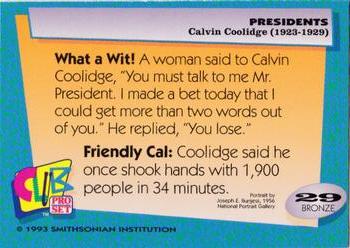 1992 Smithsonian Institute Presidents #29 Calvin Coolidge Back