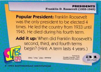 1992 Smithsonian Institute Presidents #31 Franklin D. Roosevelt Back